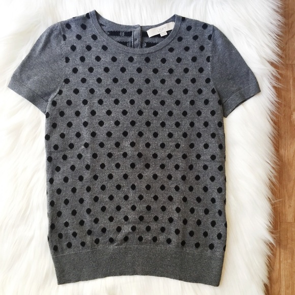 LOFT Tops - LOFT Short Sleeved Black & Gray Polka Dot Sweater